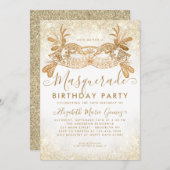 Masquerade Wit Goud Glitter Stof Verjaardagsfeestj Kaart (Voorkant / Achterkant)