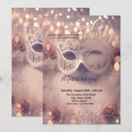 Masquerade, Witte kant Masque 30e verjaardag Kaart (Voorkant / Achterkant)