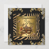 Masquerade Zebra Coffee Black Gold Birthday Party Kaart (Voorkant)