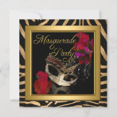 Masquerade Zebra Masker Red Gold Birthday Party Kaart (Voorkant)