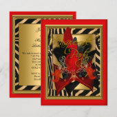 Masquerade Zebra Masker Red Gold Birthday Party Kaart (Voorkant / Achterkant)