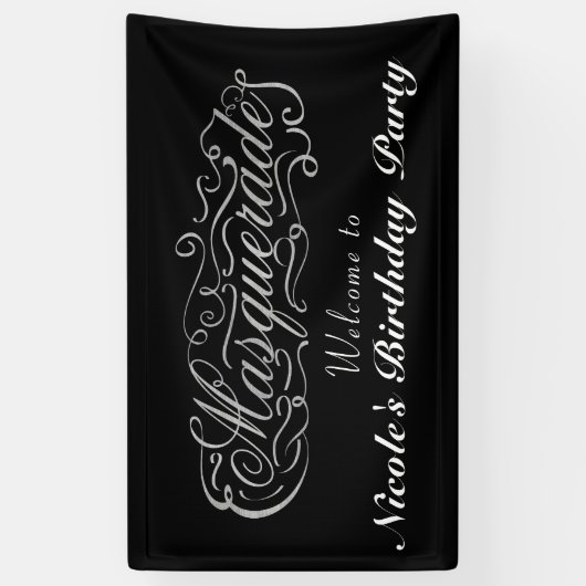 MASQUERADE Zilver & Om het even welk Kleurenverjaa Spandoek (Verticaal)