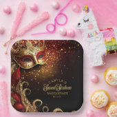 Masquerade Zoet 16 Rood Goud ID1032 Papieren Bordje (Feest)