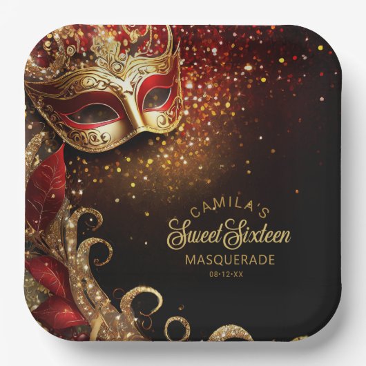 Masquerade Zoet 16 Rood Goud ID1032 Papieren Bordje (Voorkant)