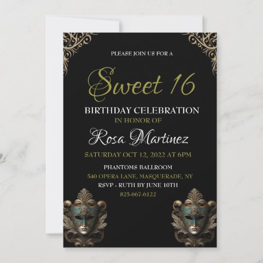 Masquerade zoet 16 uitnodiging (Voorkant)