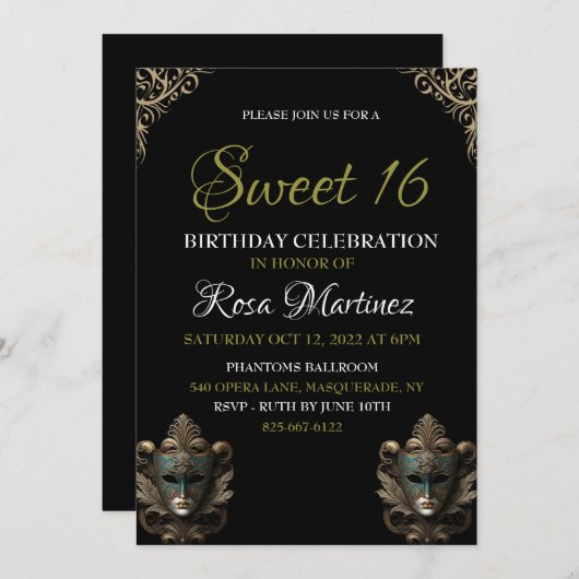 Masquerade zoet 16 uitnodiging (Voorkant / Achterkant)