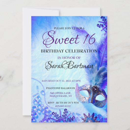 Masquerade zoet 16 uitnodiging (Voorkant)