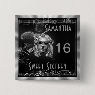 Masquerade zoet zestien vierkante button 5,1 cm