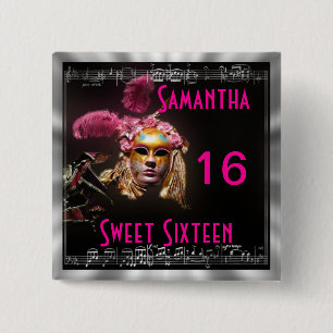 Masquerade zoet zestien vierkante button 5,1 cm