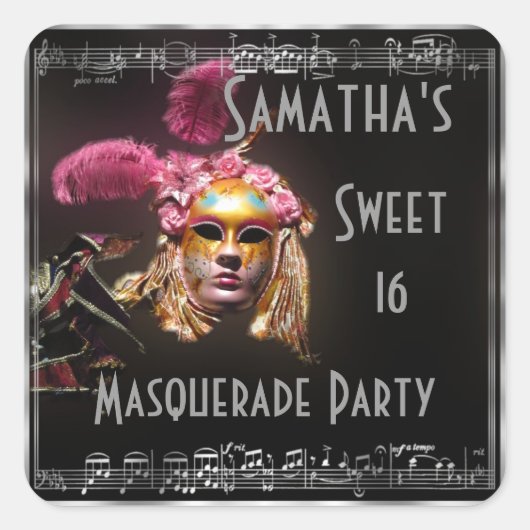 Masquerade zoet zestien vierkante sticker (Voorkant)