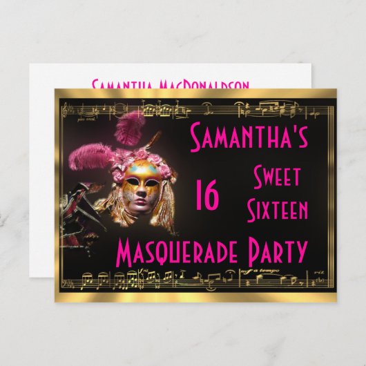 Masquerade zoete zestien uitnodiging (Voorkant / Achterkant)