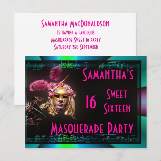 Masquerade zoete zestien uitnodiging (Voorkant / Achterkant)