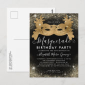 Masquerade Zwart Goud Glitter Stof Verjaardagsfees Briefkaart (Voorkant / Achterkant)