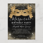 Masquerade Zwart Goud Glitter Stof Verjaardagsfees Briefkaart (Voorkant)