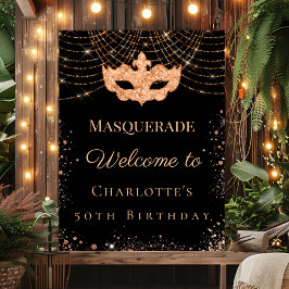 Masquerade zwart goud glitters verjaardagsfeest poster