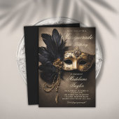 Masquerade Zwart Goud Masker Moody 50ste Verjaarda Kaart
