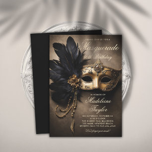 Masquerade Zwart Goud Masker Moody 50ste Verjaarda Kaart