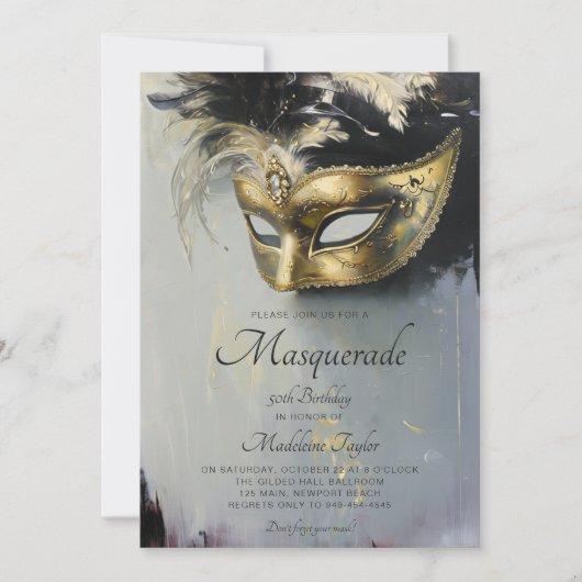 Masquerade Zwart Goud Masker Olie Art 50e Verjaard Kaart (Voorkant)