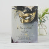 Masquerade Zwart Goud Masker Olie Art 50e Verjaard Kaart (Staand voorkant)