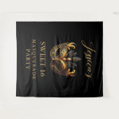 Masquerade Zwart Goud Sweet 16 Verjaardag Welkom Wandkleed (Voorkant (horizontaal))
