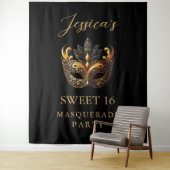 Masquerade Zwart Goud Sweet 16 Verjaardag Welkom Wandkleed (In situ)