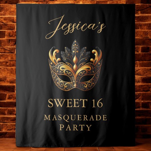 Masquerade Zwart Goud Sweet 16 Verjaardag Welkom Wandkleed