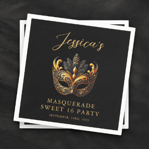 Masquerade Zwart Goud Sweet 16 Verjaardagsfeest Servet