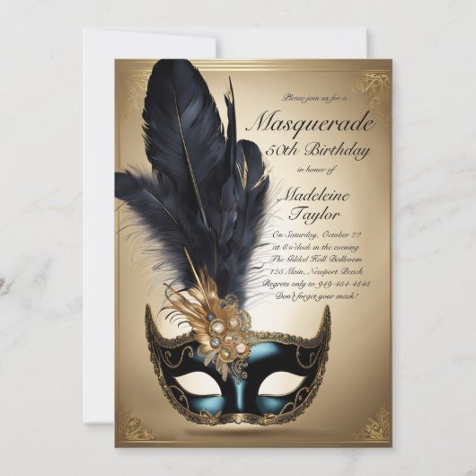 Masquerade Zwart Goud Venetië Masker 50ste Verjaar Kaart (Voorkant)