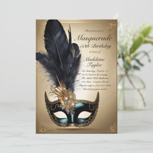 Masquerade Zwart Goud Venetië Masker 50ste Verjaar Kaart (Staand voorkant)