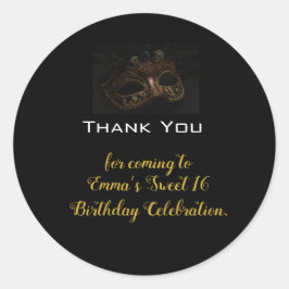 Masquerade Zwart Goud Verjaardag Dank u Ronde Sticker