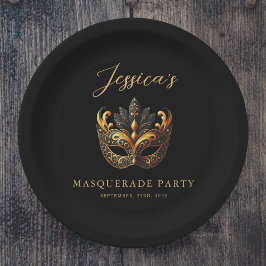Masquerade Zwart Goud Verjaardag  Papieren Bordje