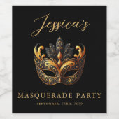 Masquerade Zwart Goud Verjaardag  Wijn Etiket (Enkel label)
