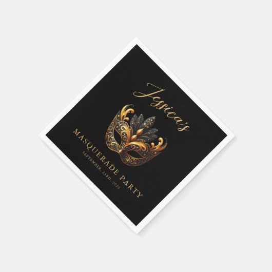 Masquerade Zwart Gouden Verjaardag Servet (Hoek)