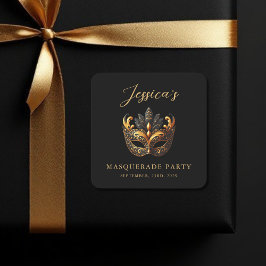 Masquerade Zwart Gouden Verjaardag Vierkante Sticker