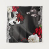 Masquerade Zwart Rood Elegant Bloemenfeest Achterg Wandkleed (Voorkant (horizontaal))