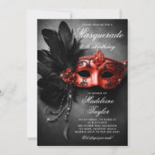 Masquerade Zwart Rood Elegant Chic 50e Verjaardag Kaart (Voorkant)