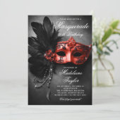 Masquerade Zwart Rood Elegant Chic 50e Verjaardag Kaart (Staand voorkant)
