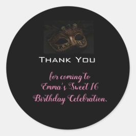 Masquerade Zwart Roze Verjaardag Dank u Ronde Sticker