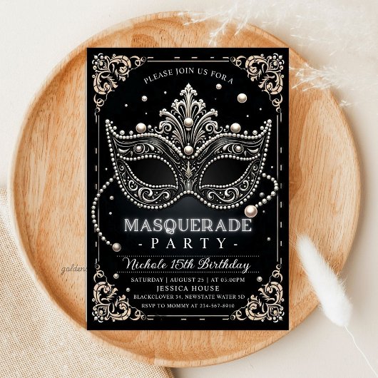 Masquerade Zwart Witte Verjaardagsfeestje Kaart