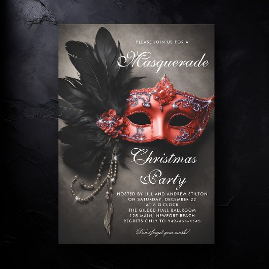 Masquerade Zwart Zilver Rood Moody Kerstfeest Kaart
