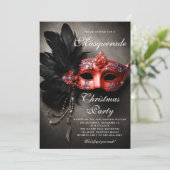 Masquerade Zwart Zilver Rood Moody Kerstfeest Kaart (Staand voorkant)