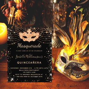 Masquerade zwarte Quinceanera budget uitnodiging Flyer