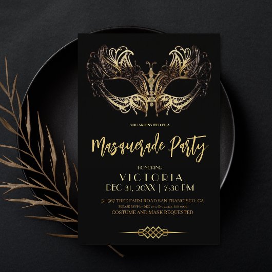Masqueradefeest Luxe Zwart Goud Verjaardag  Kaart