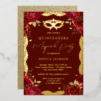 Masqueradefeest Rood Goud Roos Kant Quinceanera