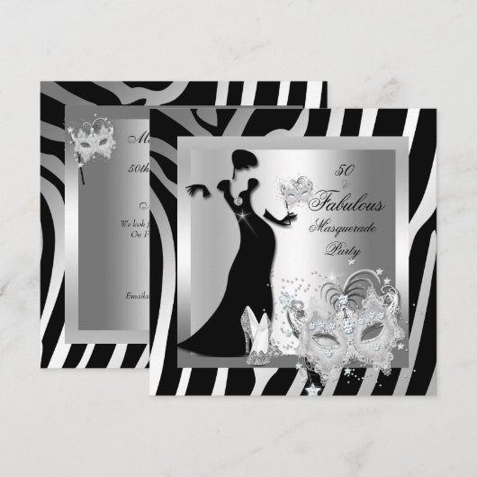 Masqueradefeest Verbluffend 50 Zebra Zilver Kaart (Voorkant / Achterkant)