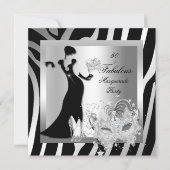 Masqueradefeest Verbluffend 50 Zebra Zilver Kaart (Voorkant)