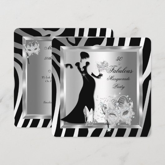 Masqueradefeest Verbluffend 50 Zebra Zilver Zwart Kaart (Voorkant / Achterkant)