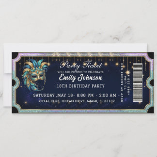 Masqueradefeesticket Verjaardagsuitnodiging Goud Kaart