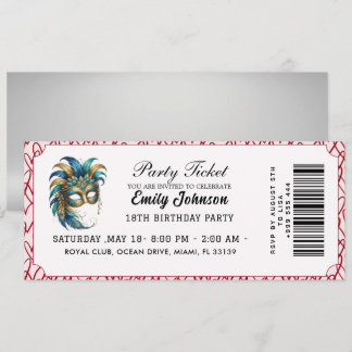 Masqueradefeesticket Verjaardagsuitnodiging Goud Kaart