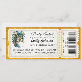Masqueradefeesticket Verjaardagsuitnodiging Goud Kaart